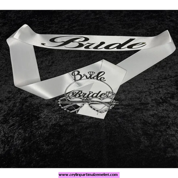 Bride Taç & Kuşak & Gözlük Set